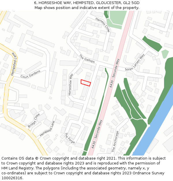 6, HORSESHOE WAY, HEMPSTED, GLOUCESTER, GL2 5GD: Location map and indicative extent of plot