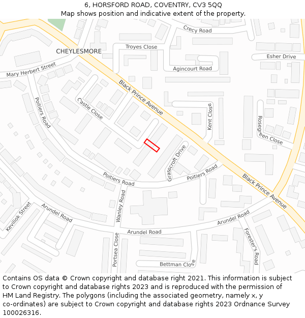 6, HORSFORD ROAD, COVENTRY, CV3 5QQ: Location map and indicative extent of plot