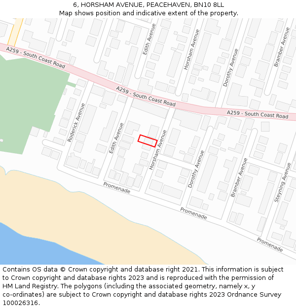 6, HORSHAM AVENUE, PEACEHAVEN, BN10 8LL: Location map and indicative extent of plot