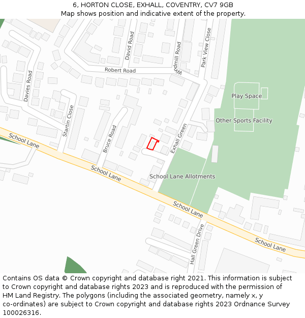 6, HORTON CLOSE, EXHALL, COVENTRY, CV7 9GB: Location map and indicative extent of plot