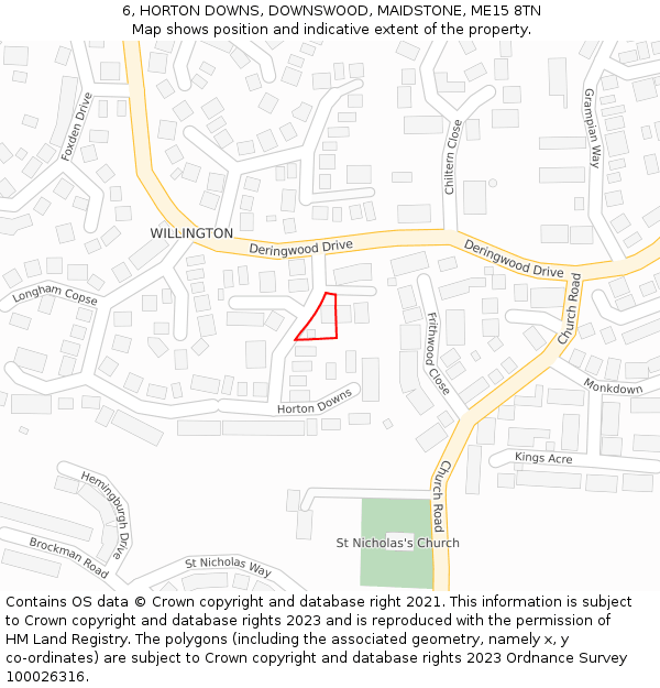 6, HORTON DOWNS, DOWNSWOOD, MAIDSTONE, ME15 8TN: Location map and indicative extent of plot
