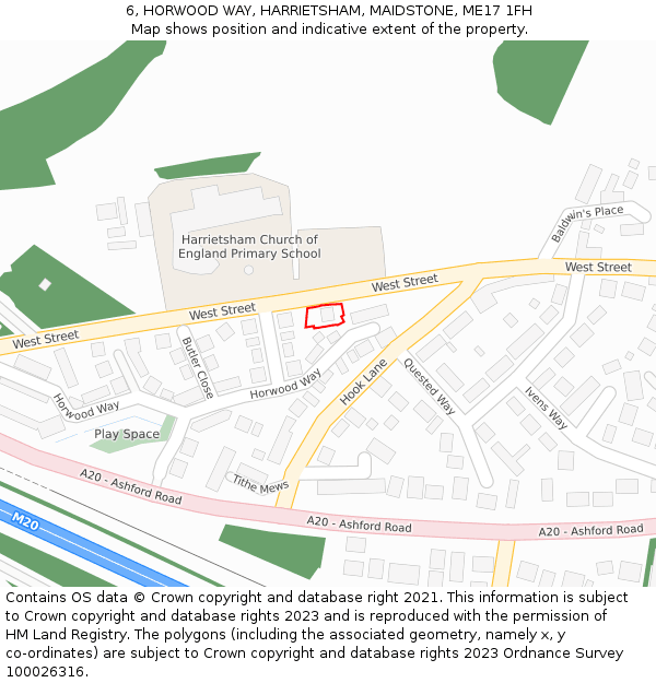 6, HORWOOD WAY, HARRIETSHAM, MAIDSTONE, ME17 1FH: Location map and indicative extent of plot