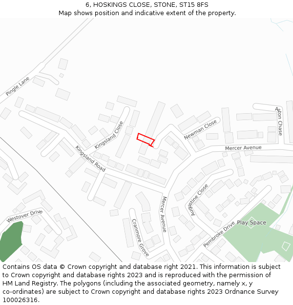 6, HOSKINGS CLOSE, STONE, ST15 8FS: Location map and indicative extent of plot