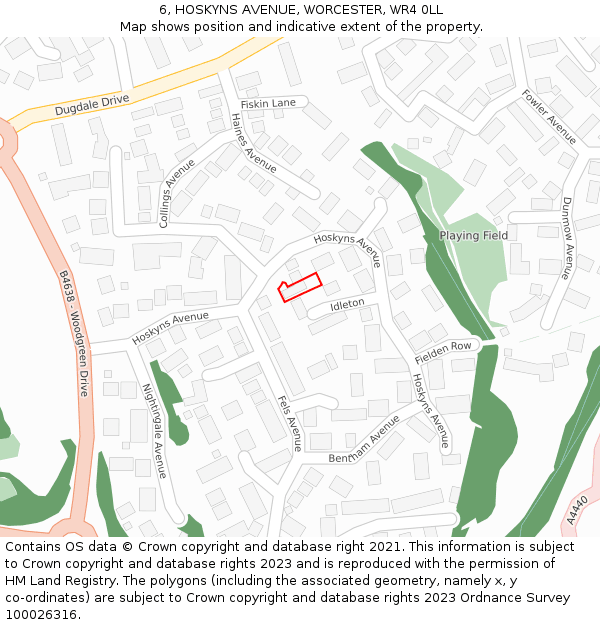 6, HOSKYNS AVENUE, WORCESTER, WR4 0LL: Location map and indicative extent of plot