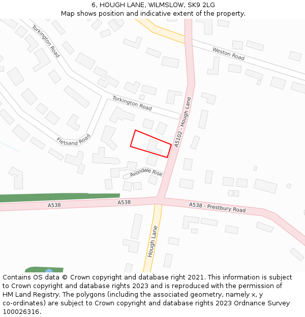 6, HOUGH LANE, WILMSLOW, SK9 2LG: Location map and indicative extent of plot