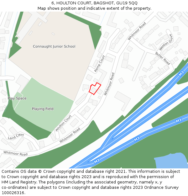 6, HOULTON COURT, BAGSHOT, GU19 5QQ: Location map and indicative extent of plot