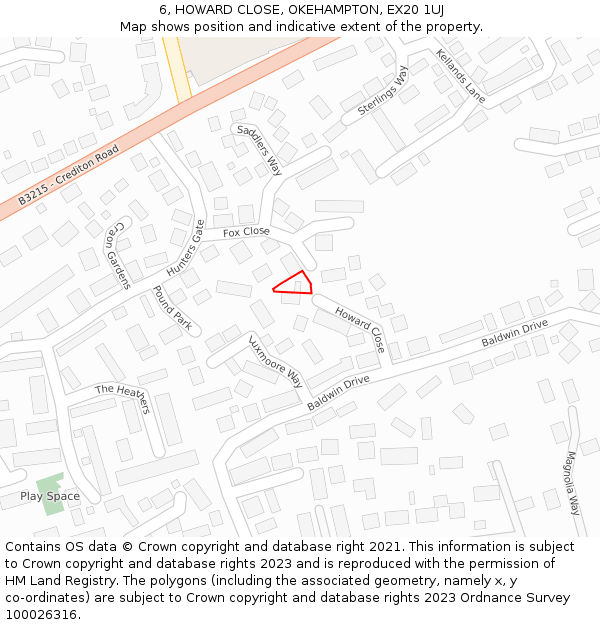 6, HOWARD CLOSE, OKEHAMPTON, EX20 1UJ: Location map and indicative extent of plot