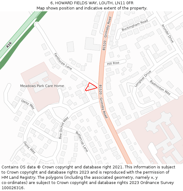 6, HOWARD FIELDS WAY, LOUTH, LN11 0FR: Location map and indicative extent of plot