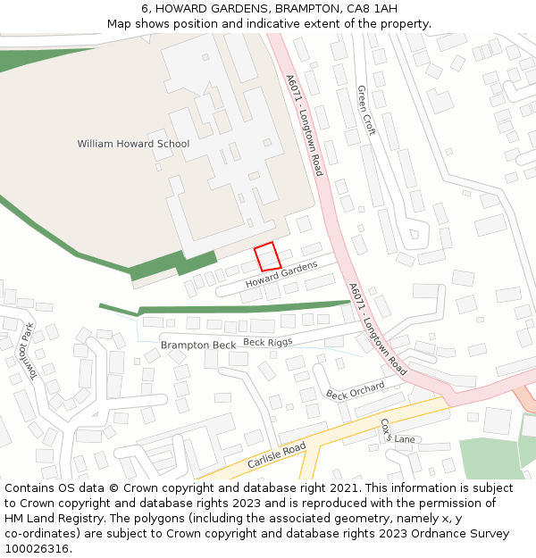 6, HOWARD GARDENS, BRAMPTON, CA8 1AH: Location map and indicative extent of plot