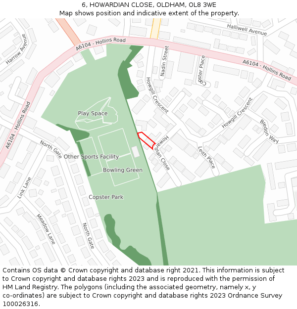 6, HOWARDIAN CLOSE, OLDHAM, OL8 3WE: Location map and indicative extent of plot