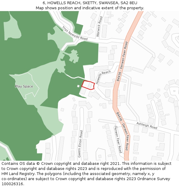 6, HOWELLS REACH, SKETTY, SWANSEA, SA2 8EU: Location map and indicative extent of plot