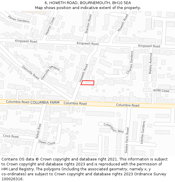 6, HOWETH ROAD, BOURNEMOUTH, BH10 5EA: Location map and indicative extent of plot