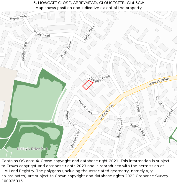 6, HOWGATE CLOSE, ABBEYMEAD, GLOUCESTER, GL4 5GW: Location map and indicative extent of plot