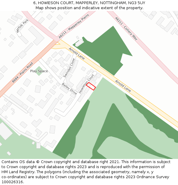 6, HOWIESON COURT, MAPPERLEY, NOTTINGHAM, NG3 5UY: Location map and indicative extent of plot