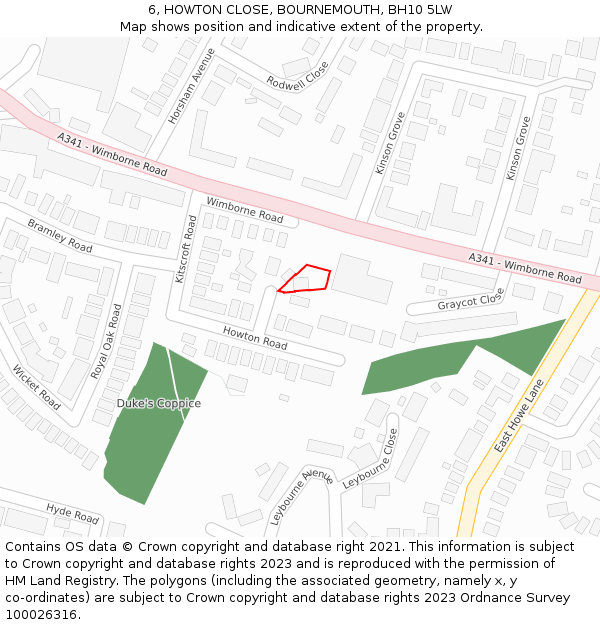 6, HOWTON CLOSE, BOURNEMOUTH, BH10 5LW: Location map and indicative extent of plot