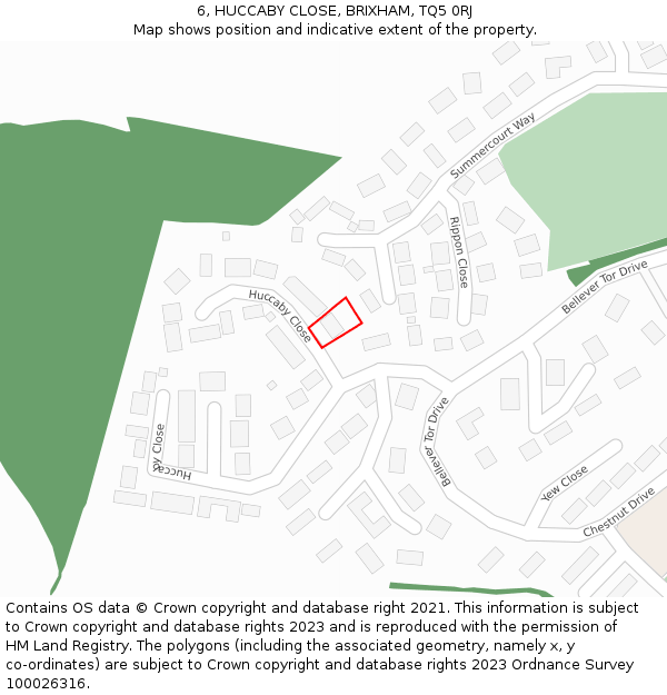 6, HUCCABY CLOSE, BRIXHAM, TQ5 0RJ: Location map and indicative extent of plot