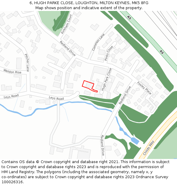 6, HUGH PARKE CLOSE, LOUGHTON, MILTON KEYNES, MK5 8FG: Location map and indicative extent of plot