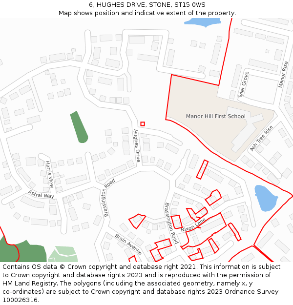 6, HUGHES DRIVE, STONE, ST15 0WS: Location map and indicative extent of plot