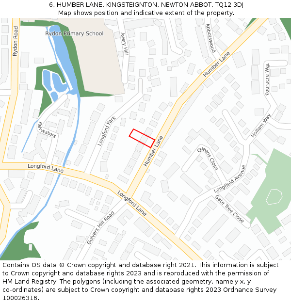 6, HUMBER LANE, KINGSTEIGNTON, NEWTON ABBOT, TQ12 3DJ: Location map and indicative extent of plot