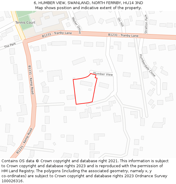 6, HUMBER VIEW, SWANLAND, NORTH FERRIBY, HU14 3ND: Location map and indicative extent of plot