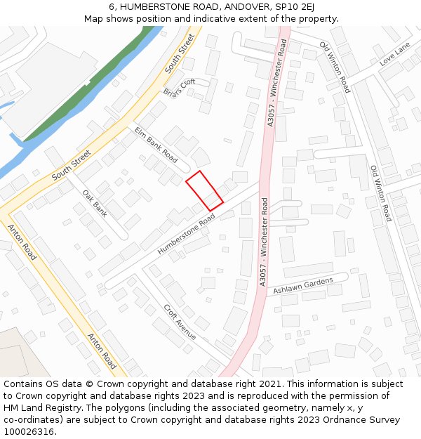 6, HUMBERSTONE ROAD, ANDOVER, SP10 2EJ: Location map and indicative extent of plot