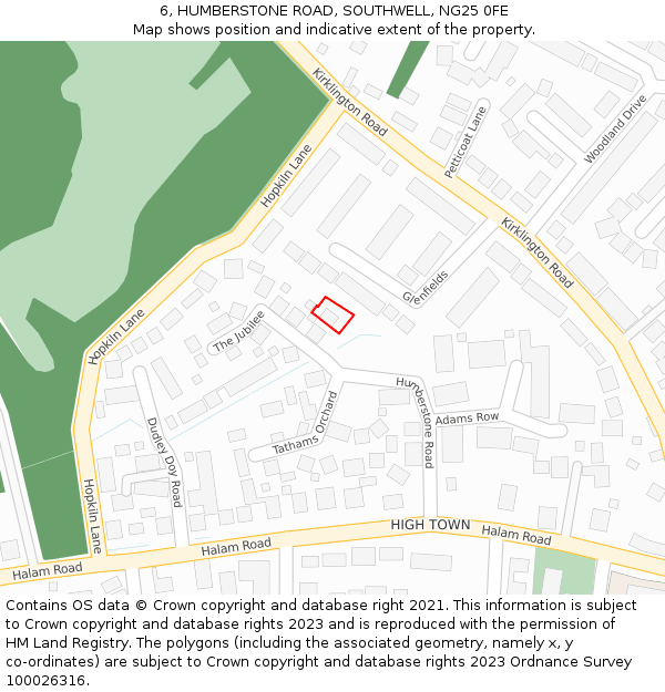 6, HUMBERSTONE ROAD, SOUTHWELL, NG25 0FE: Location map and indicative extent of plot
