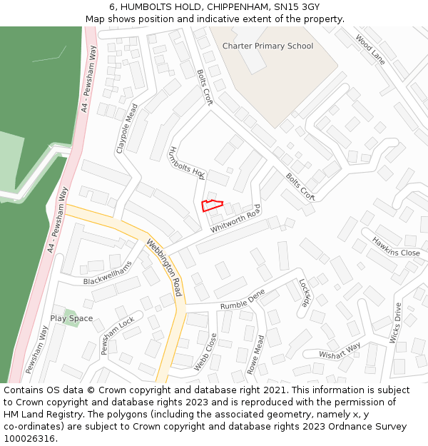 6, HUMBOLTS HOLD, CHIPPENHAM, SN15 3GY: Location map and indicative extent of plot