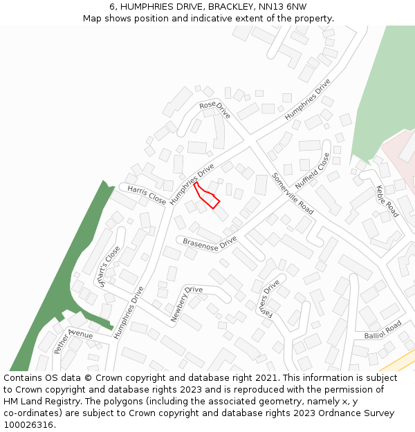 6, HUMPHRIES DRIVE, BRACKLEY, NN13 6NW: Location map and indicative extent of plot