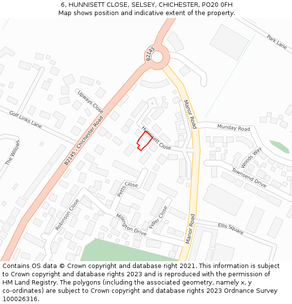 6, HUNNISETT CLOSE, SELSEY, CHICHESTER, PO20 0FH: Location map and indicative extent of plot