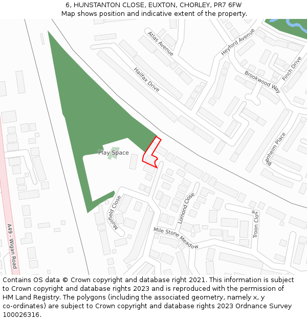 6, HUNSTANTON CLOSE, EUXTON, CHORLEY, PR7 6FW: Location map and indicative extent of plot