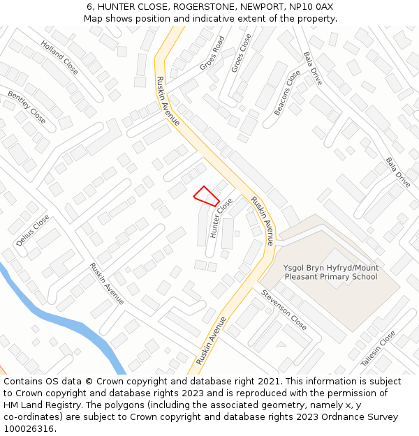 6, HUNTER CLOSE, ROGERSTONE, NEWPORT, NP10 0AX: Location map and indicative extent of plot