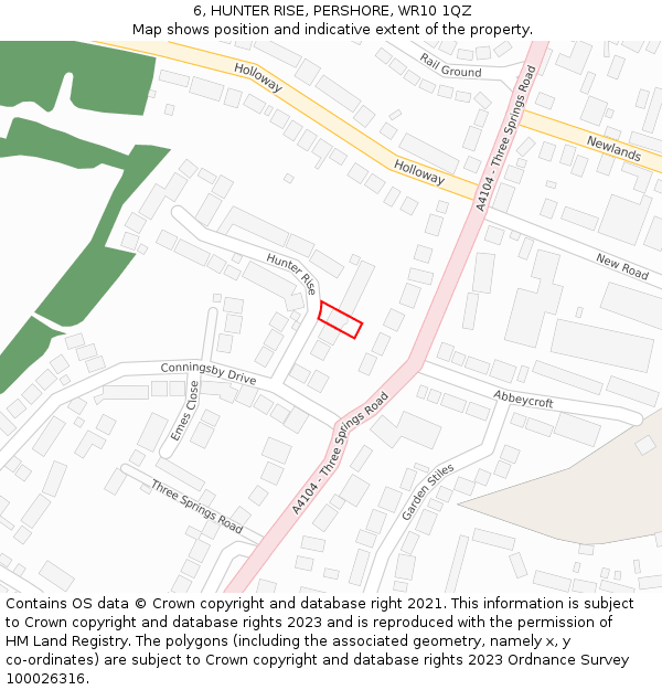 6, HUNTER RISE, PERSHORE, WR10 1QZ: Location map and indicative extent of plot