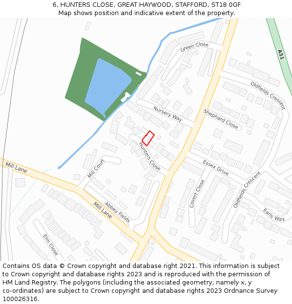 6, HUNTERS CLOSE, GREAT HAYWOOD, STAFFORD, ST18 0GF: Location map and indicative extent of plot