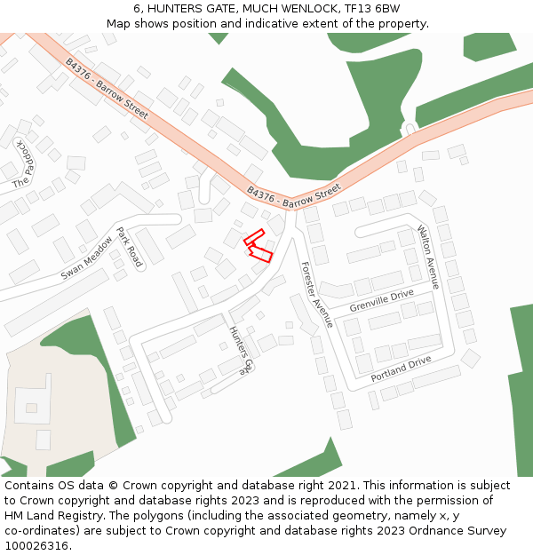 6, HUNTERS GATE, MUCH WENLOCK, TF13 6BW: Location map and indicative extent of plot