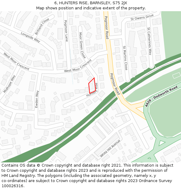 6, HUNTERS RISE, BARNSLEY, S75 2JX: Location map and indicative extent of plot