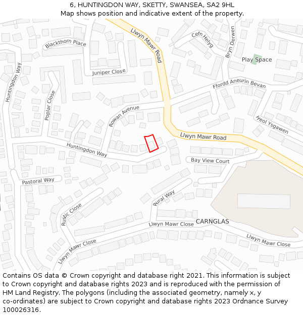 6, HUNTINGDON WAY, SKETTY, SWANSEA, SA2 9HL: Location map and indicative extent of plot