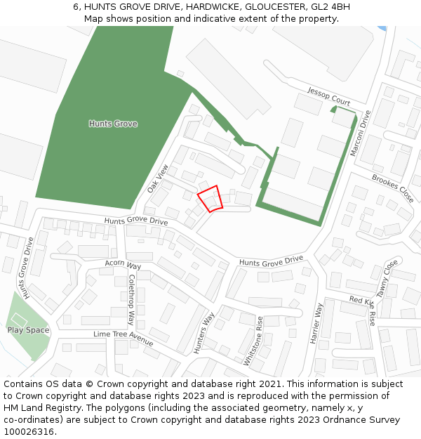 6, HUNTS GROVE DRIVE, HARDWICKE, GLOUCESTER, GL2 4BH: Location map and indicative extent of plot