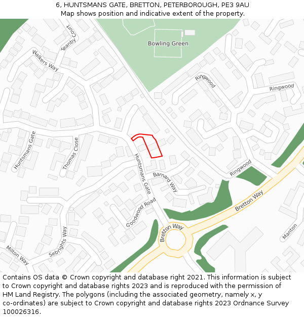 6, HUNTSMANS GATE, BRETTON, PETERBOROUGH, PE3 9AU: Location map and indicative extent of plot