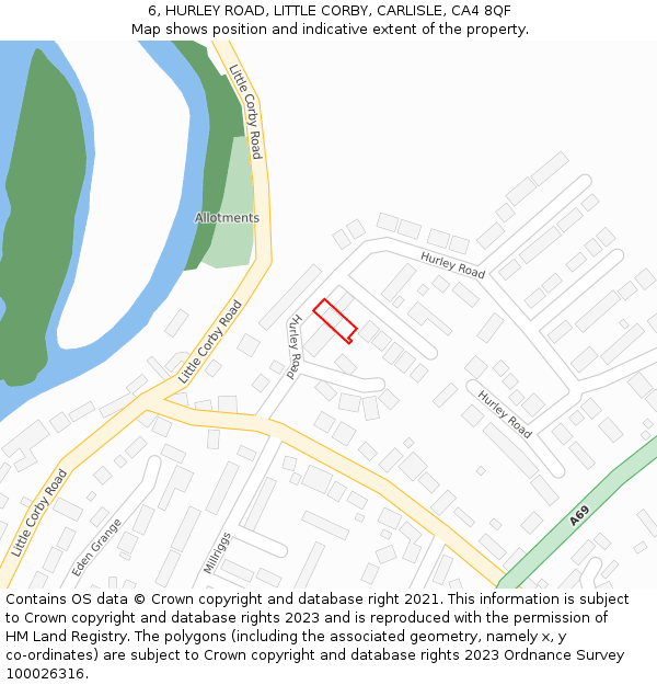 6, HURLEY ROAD, LITTLE CORBY, CARLISLE, CA4 8QF: Location map and indicative extent of plot