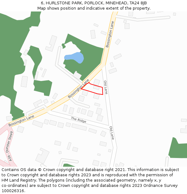 6, HURLSTONE PARK, PORLOCK, MINEHEAD, TA24 8JB: Location map and indicative extent of plot