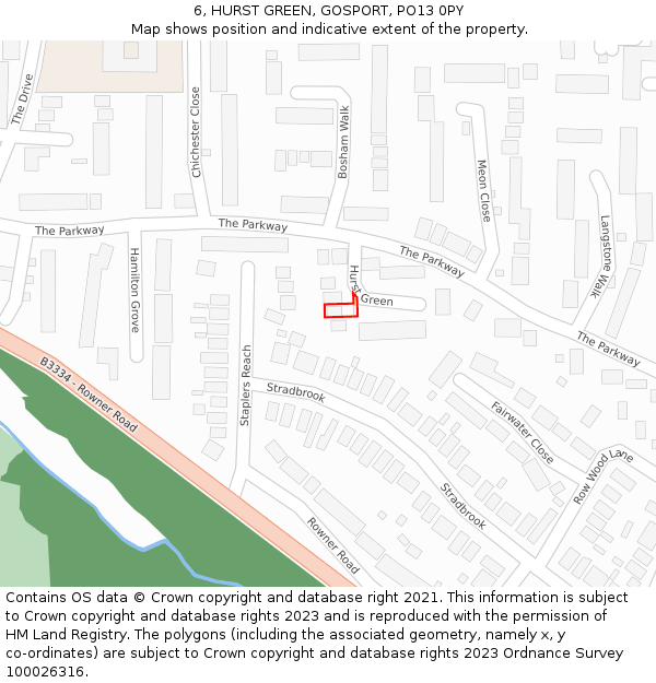 6, HURST GREEN, GOSPORT, PO13 0PY: Location map and indicative extent of plot