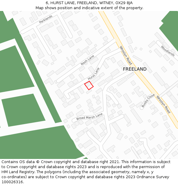 6, HURST LANE, FREELAND, WITNEY, OX29 8JA: Location map and indicative extent of plot