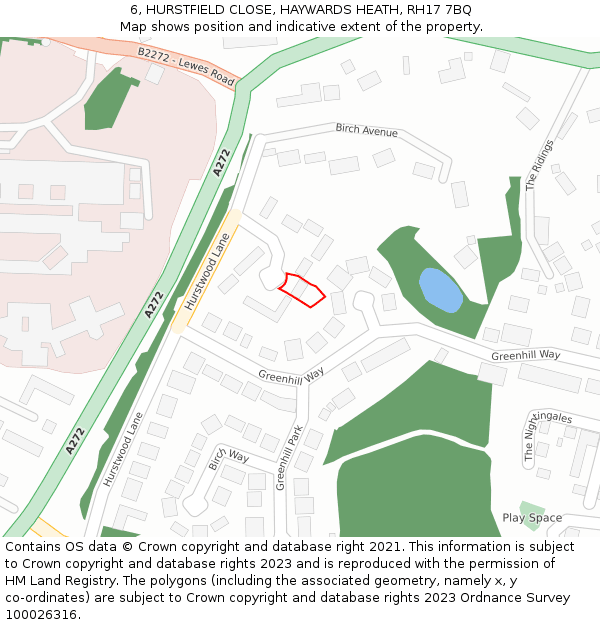 6, HURSTFIELD CLOSE, HAYWARDS HEATH, RH17 7BQ: Location map and indicative extent of plot