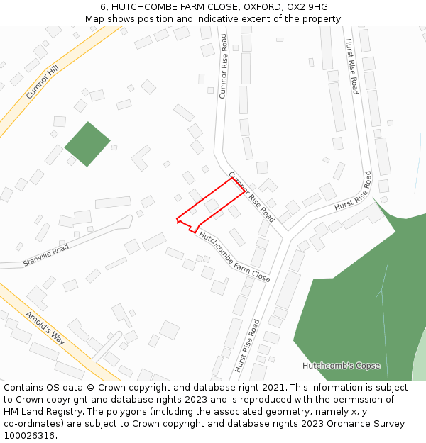 6, HUTCHCOMBE FARM CLOSE, OXFORD, OX2 9HG: Location map and indicative extent of plot