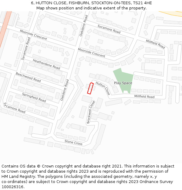 6, HUTTON CLOSE, FISHBURN, STOCKTON-ON-TEES, TS21 4HE: Location map and indicative extent of plot