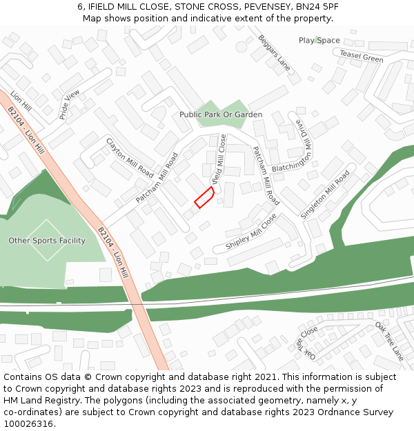 6, IFIELD MILL CLOSE, STONE CROSS, PEVENSEY, BN24 5PF: Location map and indicative extent of plot