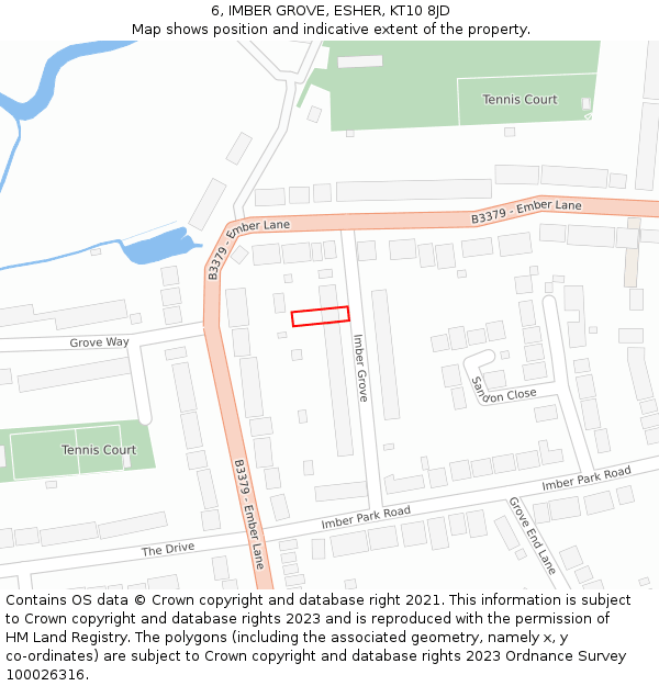 6, IMBER GROVE, ESHER, KT10 8JD: Location map and indicative extent of plot