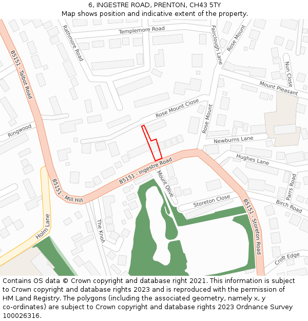 6, INGESTRE ROAD, PRENTON, CH43 5TY: Location map and indicative extent of plot