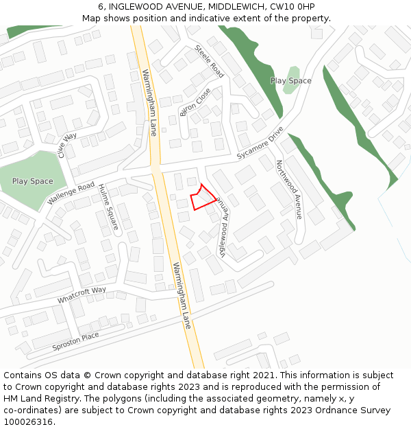 6, INGLEWOOD AVENUE, MIDDLEWICH, CW10 0HP: Location map and indicative extent of plot