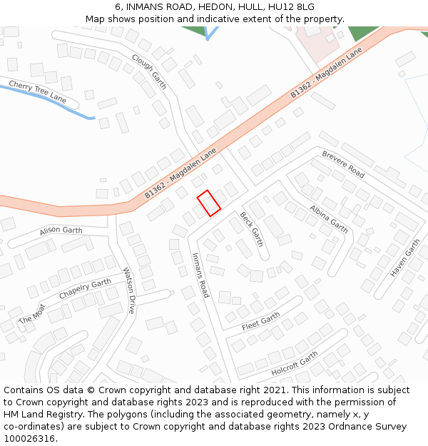 6, INMANS ROAD, HEDON, HULL, HU12 8LG: Location map and indicative extent of plot